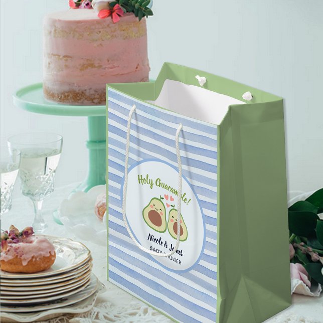 Bolsa De Regalo Mediana Cute Aguacate Género Gemelos Neutrales Baby Shower (Cute Avocado Gender Neutral Twins Baby Shower Medium Gift Bag)