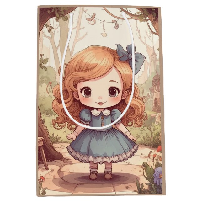 Bolsa De Regalo Mediana Cute Alice in Wonderland Whimsical Woodland Art (Anverso)