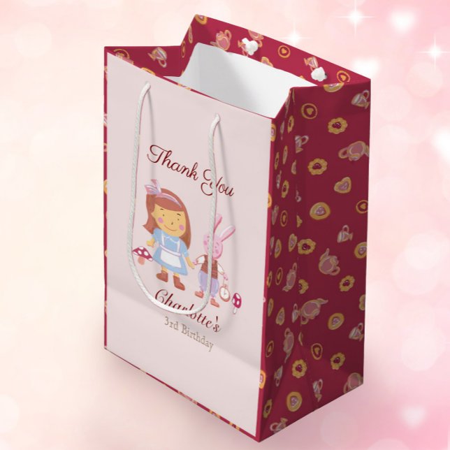 Bolsa De Regalo Mediana Cute Alice Rabbit Pink Birthday Gracias Favor (Subido por el creador)