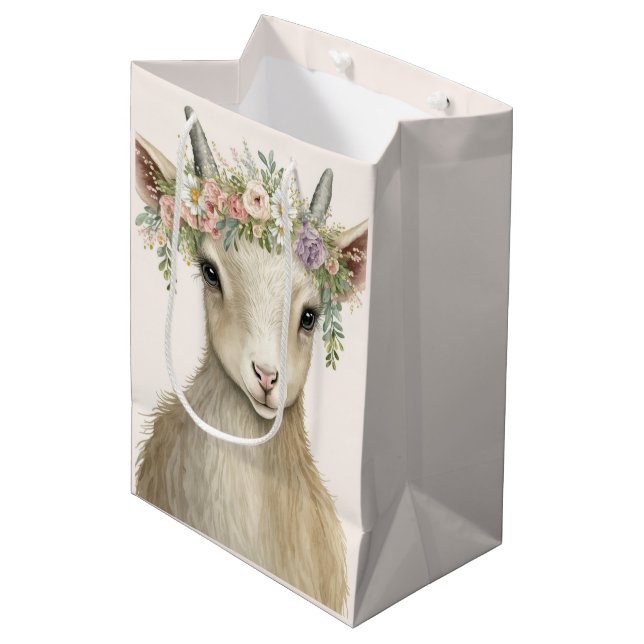 Bolsa De Regalo Mediana Cute Animal Goat Boho Watercolor (Angulo Anverso)