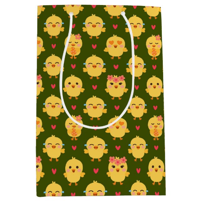 Bolsa De Regalo Mediana Cute Baby Chick Love with Hearts (Anverso)