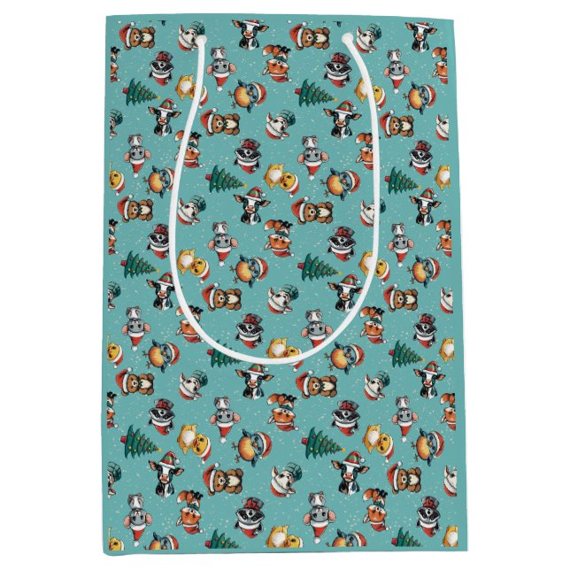 Bolsa De Regalo Mediana Cute Baby Santa Hat Animals (Anverso)