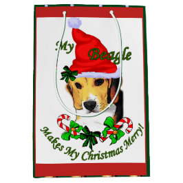 Bolsa De Regalo Mediana Cute Beagle Navidades Merry