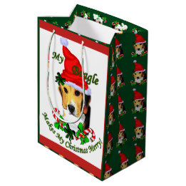 Bolsa De Regalo Mediana Cute Beagle Navidades Merry