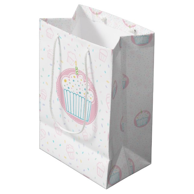Bolsa De Regalo Mediana Cute Birthday Cupcake with Candle (Angulo Anverso)