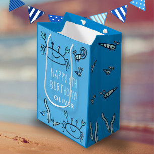 Bolsa De Regalo Mediana Cute Blue Crab Sea Animals Boy Feliz cumpleaños