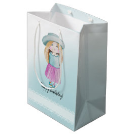 Bolsa De Regalo Mediana Cute Blue Doll Happy Birday Watercolor