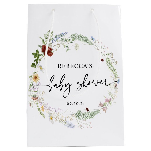 Bolsa De Regalo Mediana Cute Boho Wildflower Greeneration Baby Shower (Anverso)