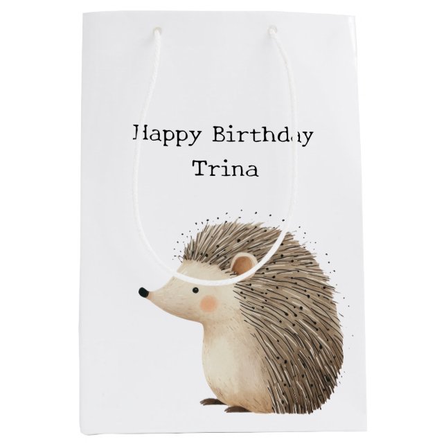 Bolsa De Regalo Mediana Cute Brown Cream Hedgehog (Anverso)