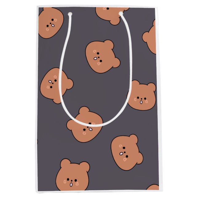Bolsa De Regalo Mediana Cute Brown Teddy Bear Face Pattern Dark Blue (Anverso)