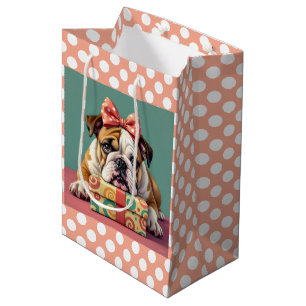 Bolsa De Regalo Mediana Cute Bulldog Cumpleaños Polka Dot