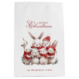 Bolsa De Regalo Mediana Cute bunnios y nombre personalizado Feliz Navidad 