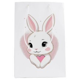 Bolsa De Regalo Mediana Cute Bunny Holding Heart | Romantic Design