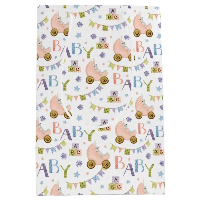 Bolsa De Regalo Mediana Cute Bunny Rabbit Baby Shower (Anverso)