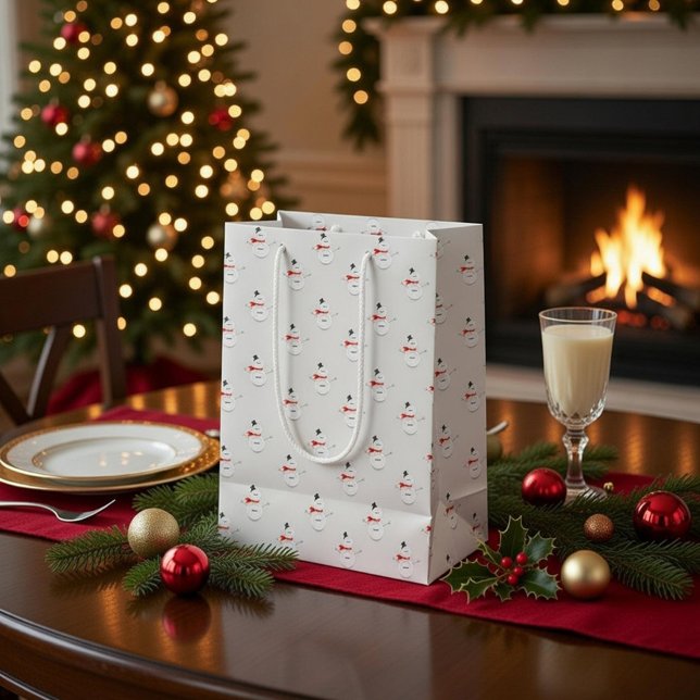 Bolsa De Regalo Mediana Cute Button Snowmen Grey Paper Gift Bag (Subido por el creador)