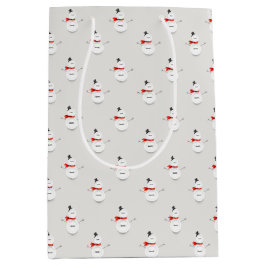Bolsa De Regalo Mediana Cute Button Snowmen Grey Paper Gift Bag