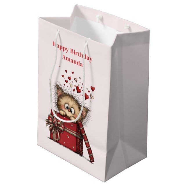 Bolsa De Regalo Mediana Cute Cartoon Kitten with Hearts Birthday (Angulo reverso)