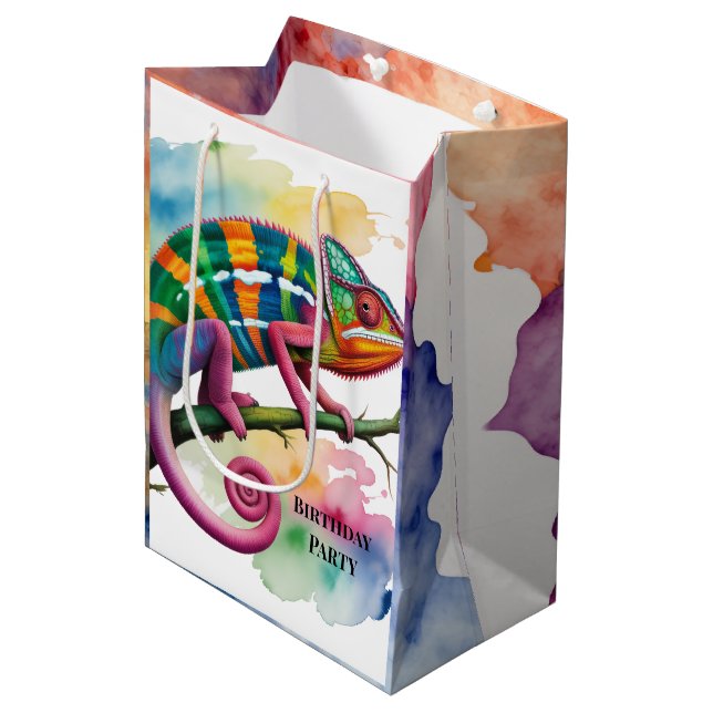 Bolsa De Regalo Mediana Cute Chameleon Kids Birthday Party (Angulo Anverso)