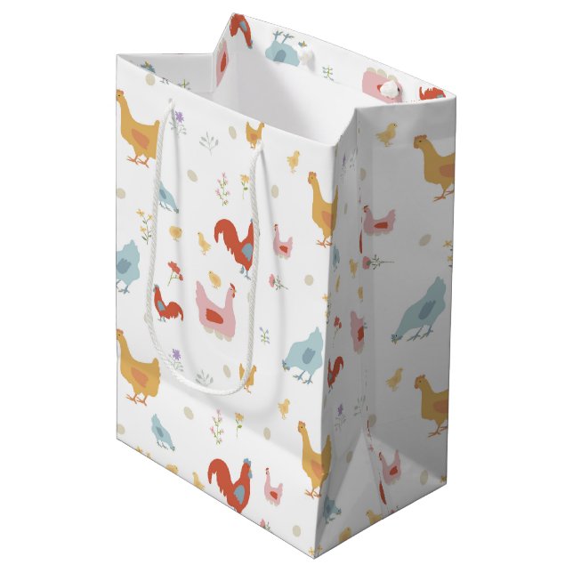 Bolsa De Regalo Mediana Cute Chickens Hens and Baby Chicks (Angulo Anverso)