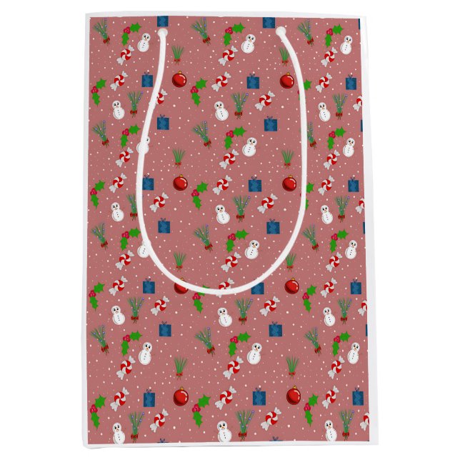 Bolsa De Regalo Mediana Cute Christmas Pattern Gift Bag | Snowmen (Anverso)