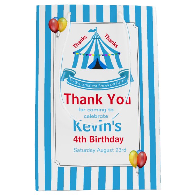 Bolsa De Regalo Mediana Cute Circus Birthday Party Gracias (Anverso)