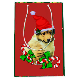 Bolsa De Regalo Mediana Cute Collie Puppy Navidades Merry