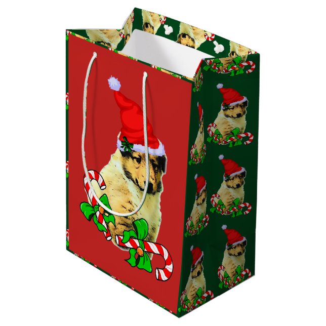 Bolsa De Regalo Mediana Cute Collie Puppy Navidades Merry (Angulo reverso)