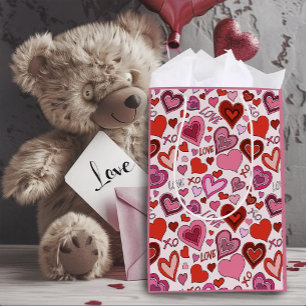 Bolsa De Regalo Mediana Cute corazones rojos rosados corazones rubor Patró