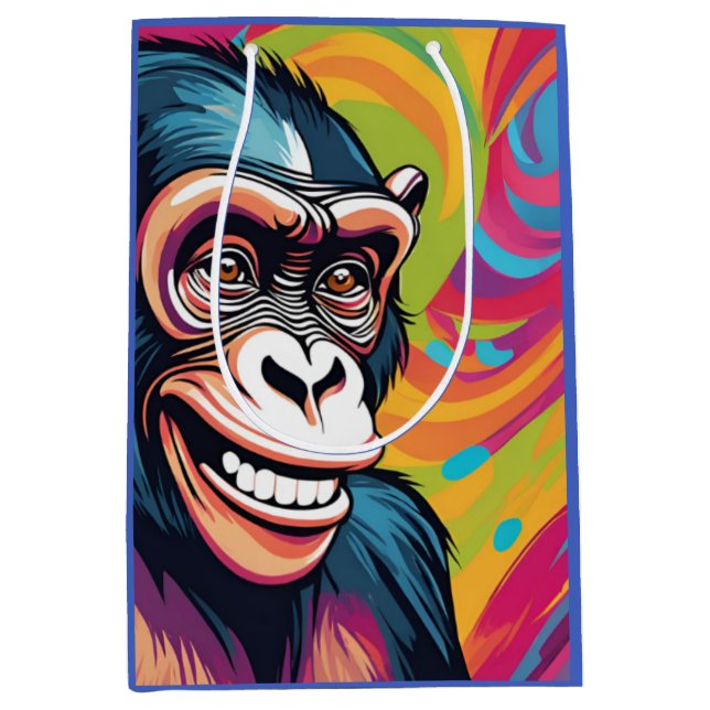 Bolsa De Regalo Mediana Cute Crazy Funny Chimpanzee (Anverso)