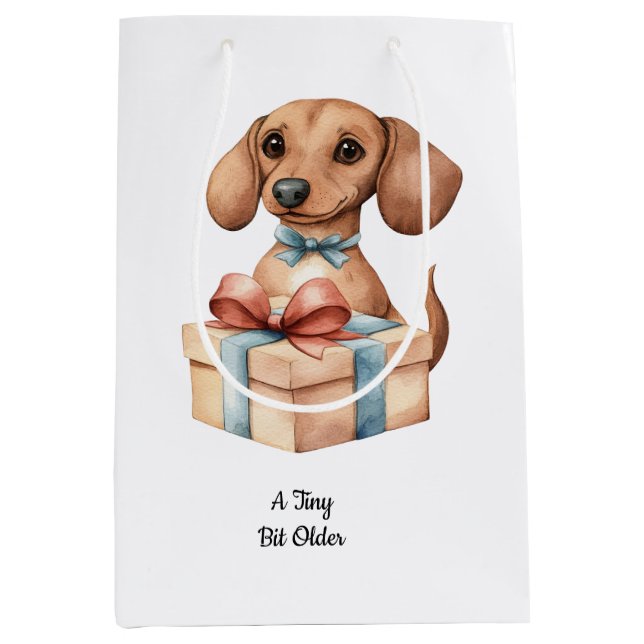 Bolsa De Regalo Mediana Cute Dachshund Birthday Mug A Tiny Bit Older (Anverso)