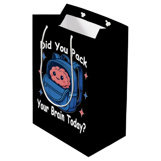 Bolsa De Regalo Mediana Cute “Did You Pack Your Brain Today?” Brain Pun (Angulo reverso)
