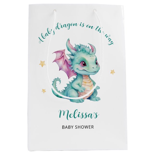 Bolsa De Regalo Mediana Cute Dragon Baby Shower (Anverso)