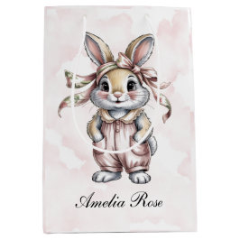 Bolsa De Regalo Mediana Cute Floral Bunny Girl Baby Shower 