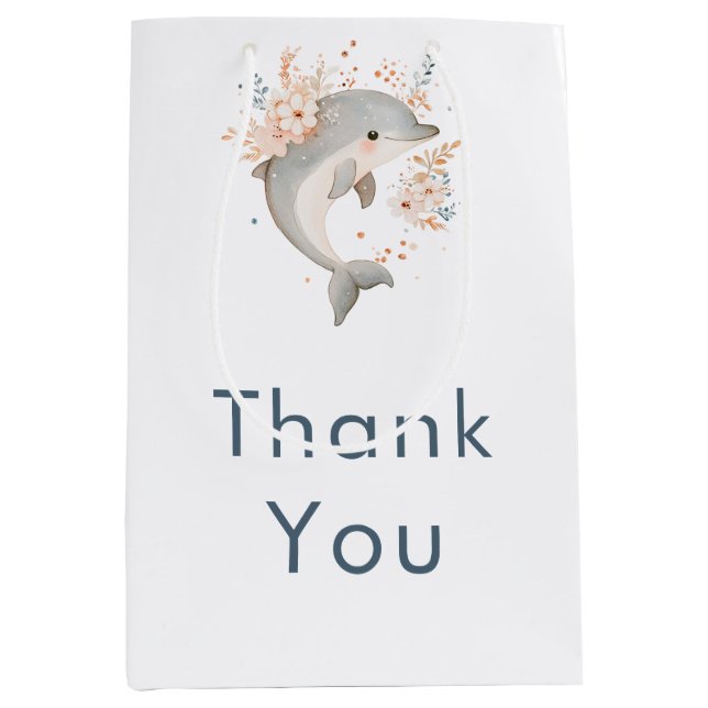 Bolsa De Regalo Mediana Cute Floral Dolphin Baby Shower (Anverso)