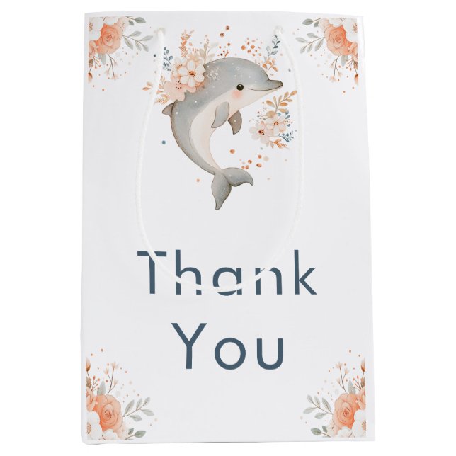 Bolsa De Regalo Mediana Cute Floral Dolphin Baby Shower (Anverso)