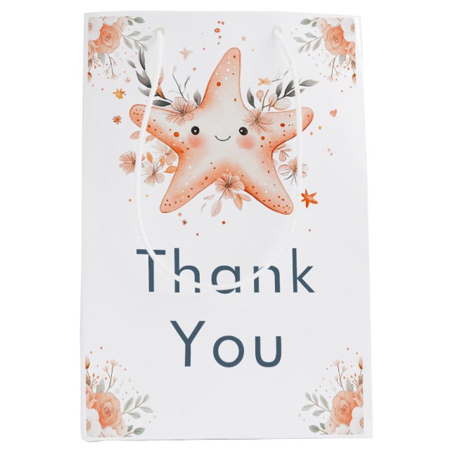 Bolsa De Regalo Mediana Cute Floral Starfish Baby Shower (Anverso)