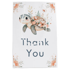 Bolsa De Regalo Mediana Cute Floral Turtle Baby Shower