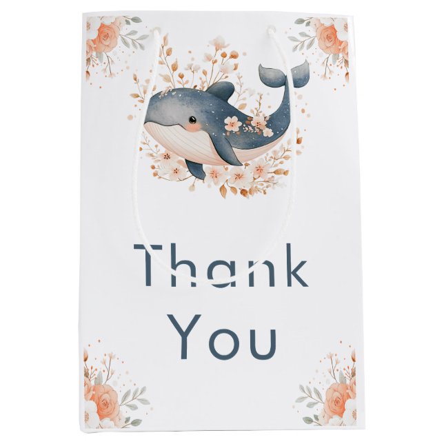 Bolsa De Regalo Mediana Cute Floral Whale Baby Shower  (Anverso)