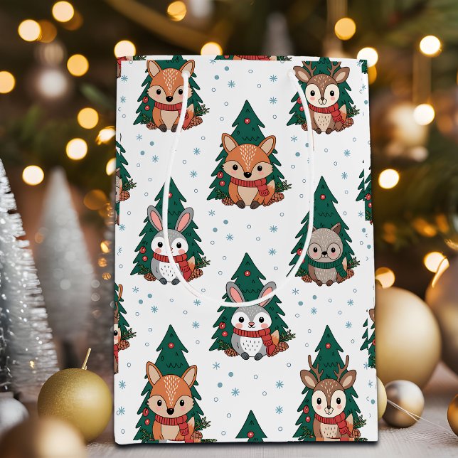 Bolsa De Regalo Mediana Cute Forest Woodland Animals Snowflakes (Subido por el creador)