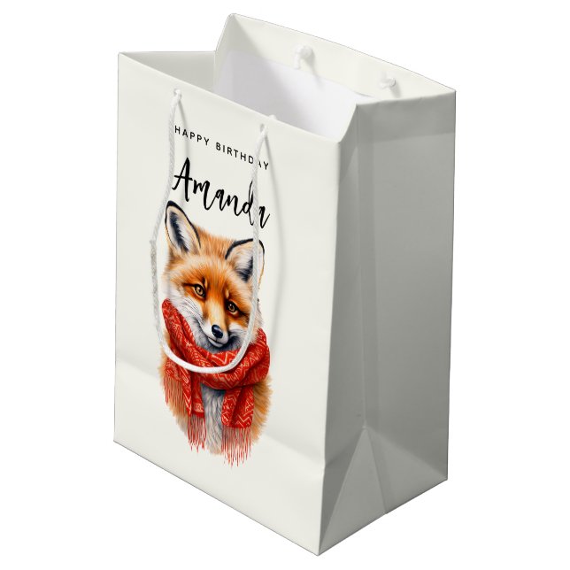 Bolsa De Regalo Mediana Cute Fox in a Red Scarf Autumn Image Birthday (Angulo reverso)