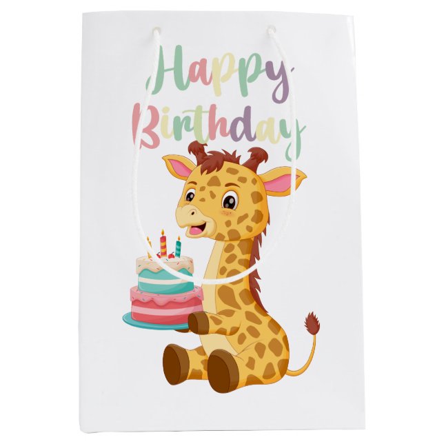 Bolsa De Regalo Mediana Cute Giraffe Happy Birthday Kids (Personalise) (Anverso)