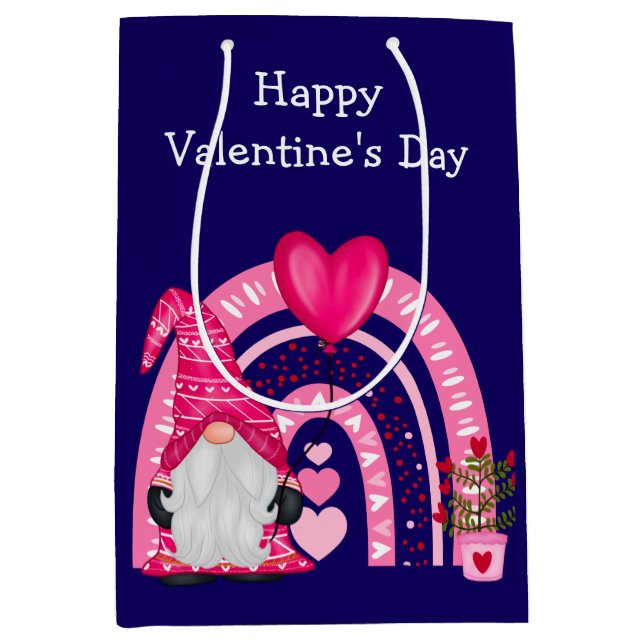 Bolsa De Regalo Mediana Cute Gnome Rainbow Valentine (Anverso)