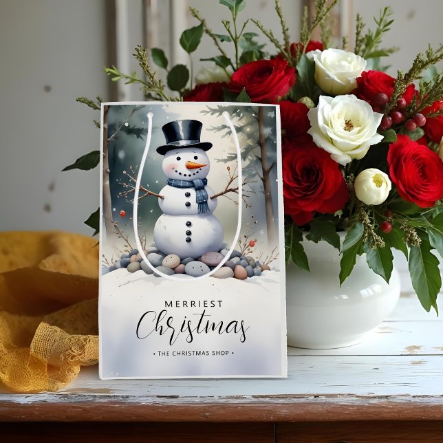 Bolsa De Regalo Mediana Cute Gorgeous Snowman Frosted Landscape Forest (Cute Gorgeous Snowman Frosted Landscape Forest Christmas Medium Gift Bags. )