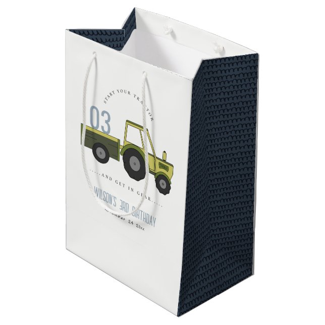 Bolsa De Regalo Mediana Cute Green Blue Farm Tractor Niños de cualquier Ed (Angulo reverso)