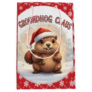 Bolsa De Regalo Mediana Cute Groundhog Claus Divertido Groundhog Navidad