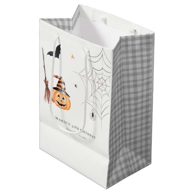 Bolsa De Regalo Mediana Cute Halloween Calabaza Spiderweb Cualquier cumple (Angulo Anverso)