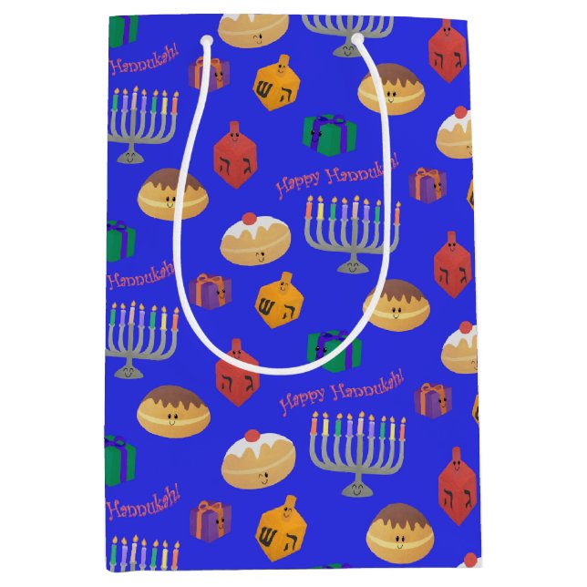 Bolsa De Regalo Mediana Cute Hannukah Patterned (Anverso)