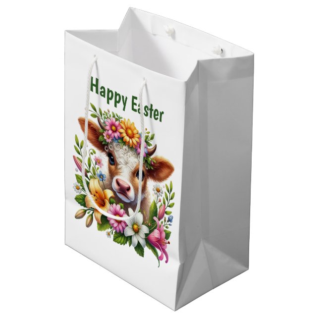 Bolsa De Regalo Mediana Cute Happy Easter cow customizable (Angulo Anverso)