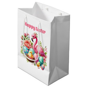 Bolsa De Regalo Mediana Cute Happy Easter flamenco rosa feliz