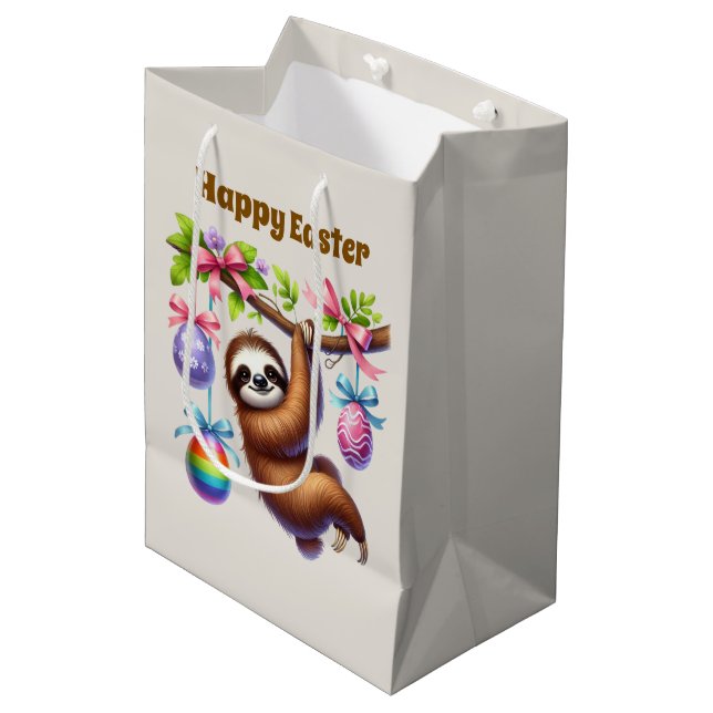Bolsa De Regalo Mediana Cute Happy Easter sloth  (Angulo Anverso)